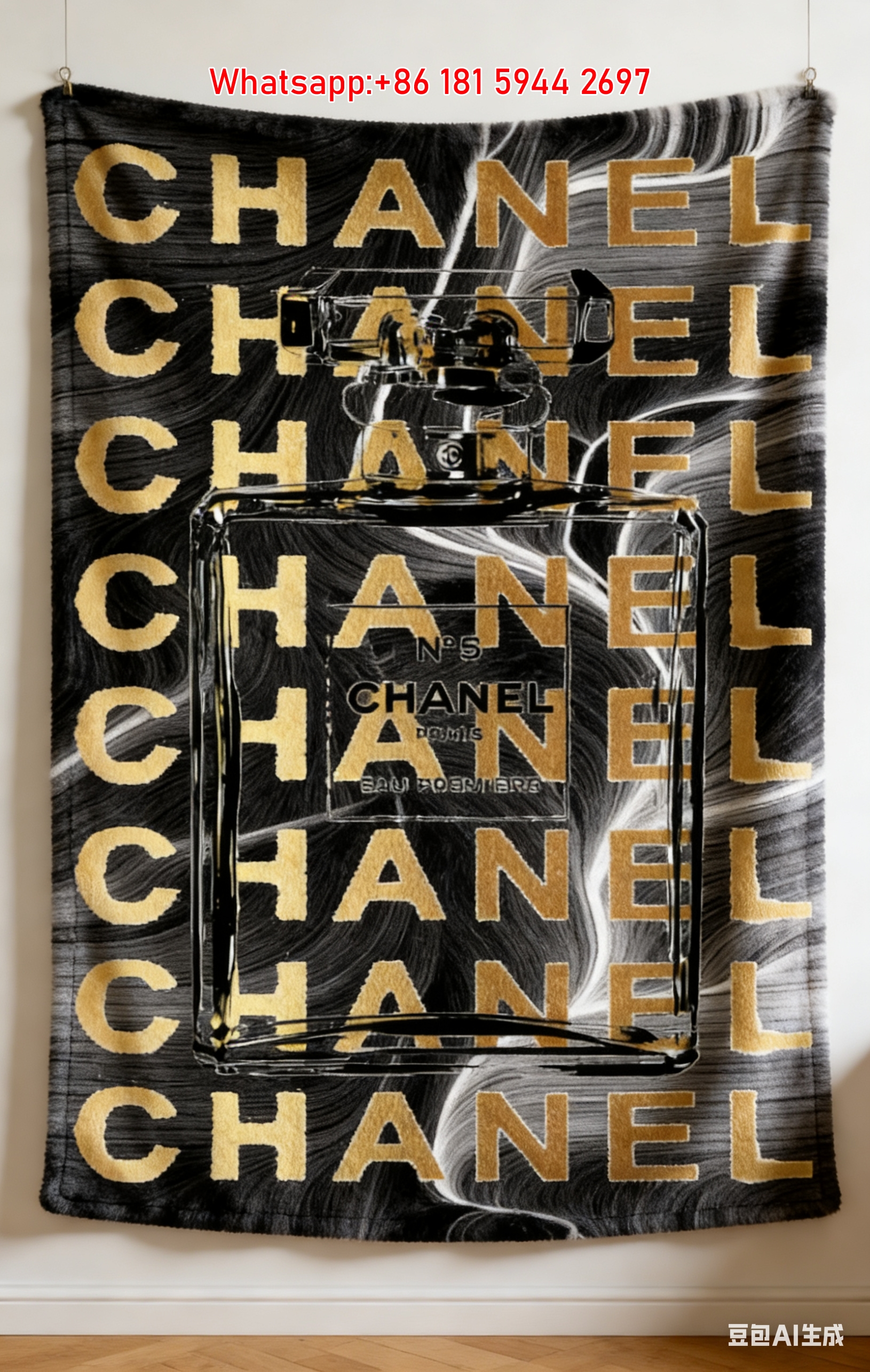 Black & Gold Chanel No 5 Flannel Fleece Throw Blanket IMG_7251